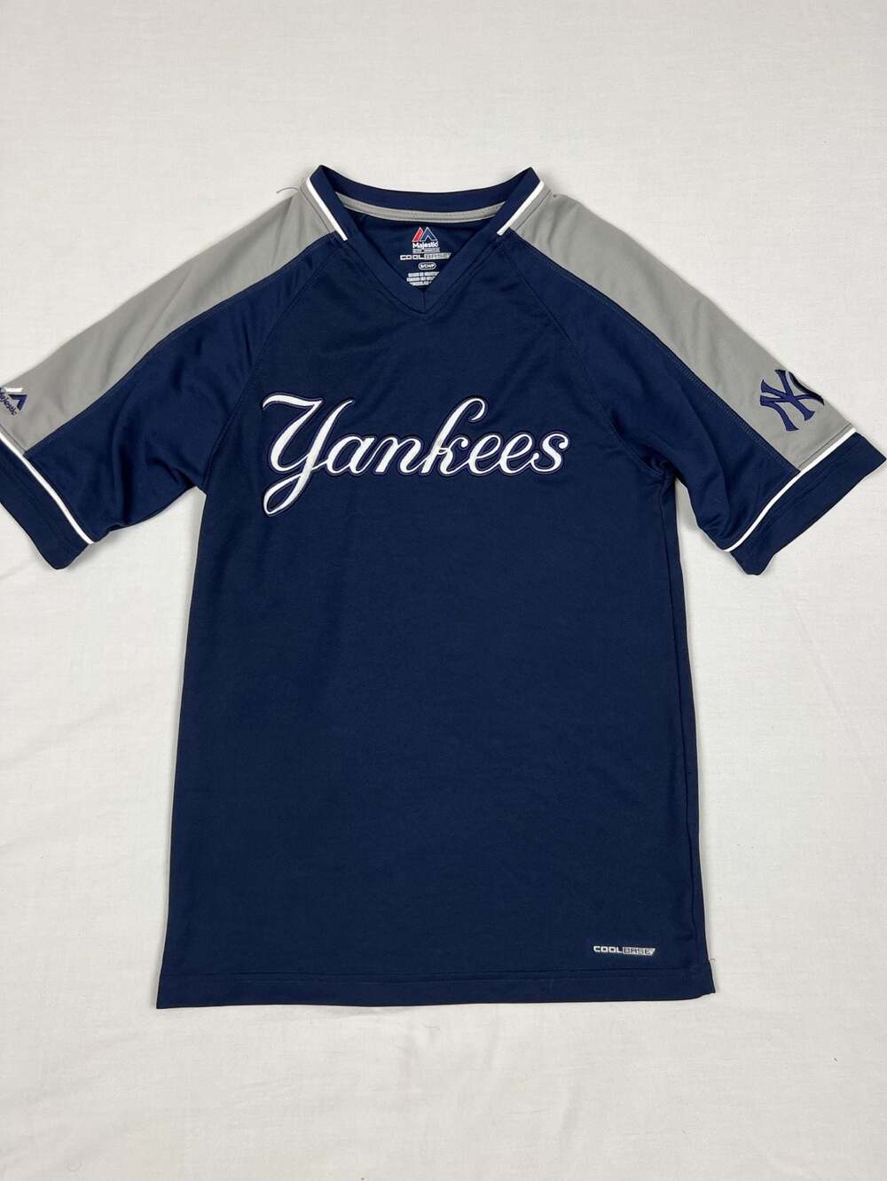 Majestic New York Yankees Cool Base Short Sleeve Jersey Navy Blue Gray Size S